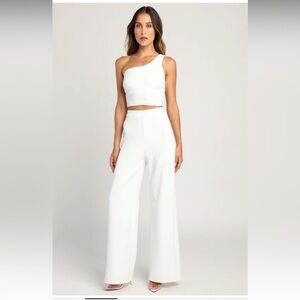 White one shoulder two piece jumpsuit